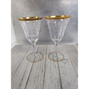 Vintage Tiffin Franciscan Etched Wine Glasses Set Of 2 Bouquet Gold Trim Goblet